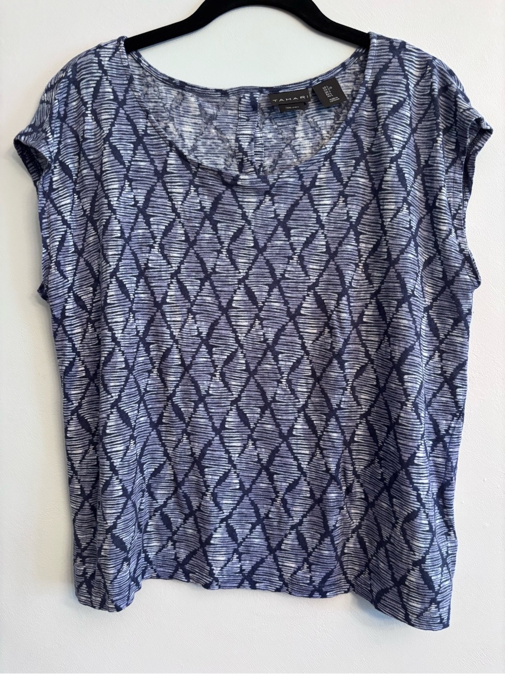 Tahari Geometric Short Sleeve Linen Top